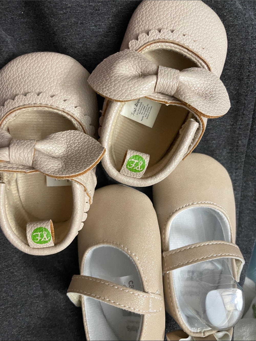 Girls Beige Bow Mary Jane Shoes - Kids 2 pairs of shoes